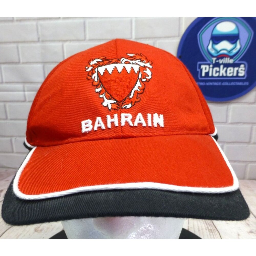 Red & Black Bahrain Embroidered Adjustable Baseball Cap With Flag Crest‎ Design